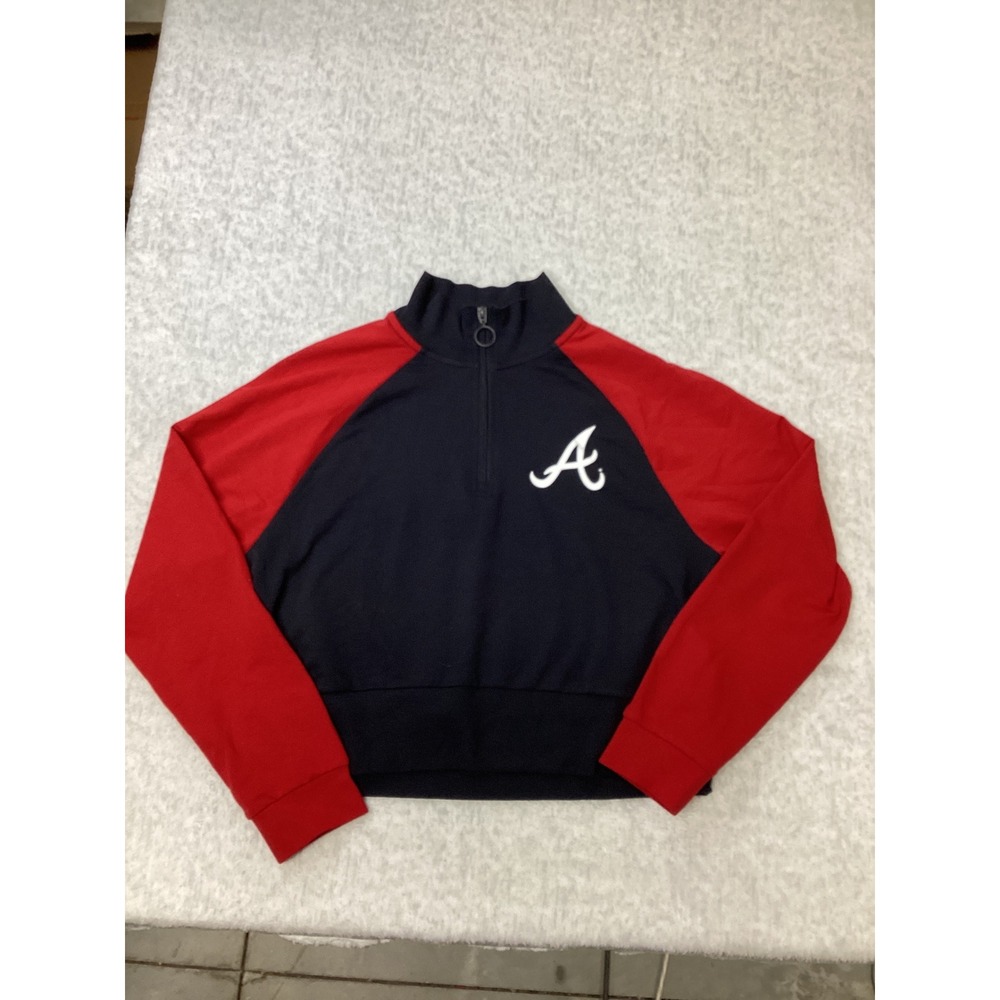 Atlanta Braves MLB Girls XL Quarter Zip Cropped Pullover Sweatshirt Navy Red NEW
